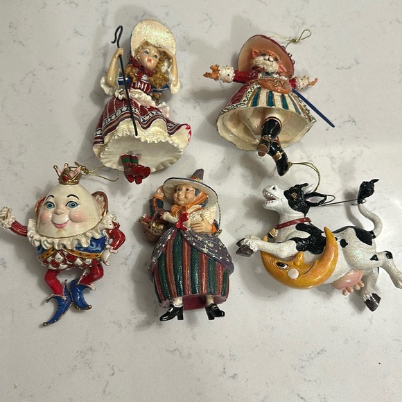 Holiday 5 Piece Set Of Mother Goose Nursery Rhyme Christmas Ornaments